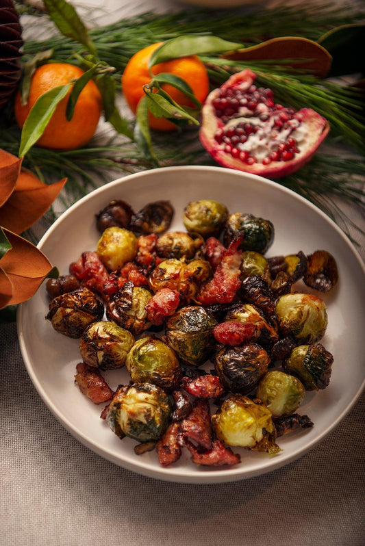 Charred Brussels Sprouts with Chestnut Butter & Crispy Pancetta